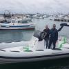 Vista del gommone nel porto di Lampedusa con a bordo il personale di ENEA