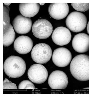 Immagine al microscopio di polvere SS316L dopo il trattamento al plasma