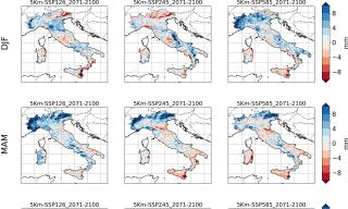 Proiezione cambiamento per la fine del secolo del 99° percentile delle precipitazioni giornaliere 
